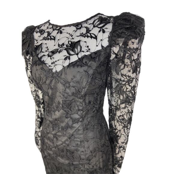 Black Lace Formal Dress - Sheath Prom HOCO - Union Made Vintage - Size 8 - Picture 3 of 9